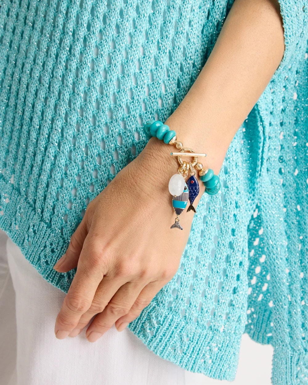Chico's Turquoise Stone Toggle Charm Bracelet