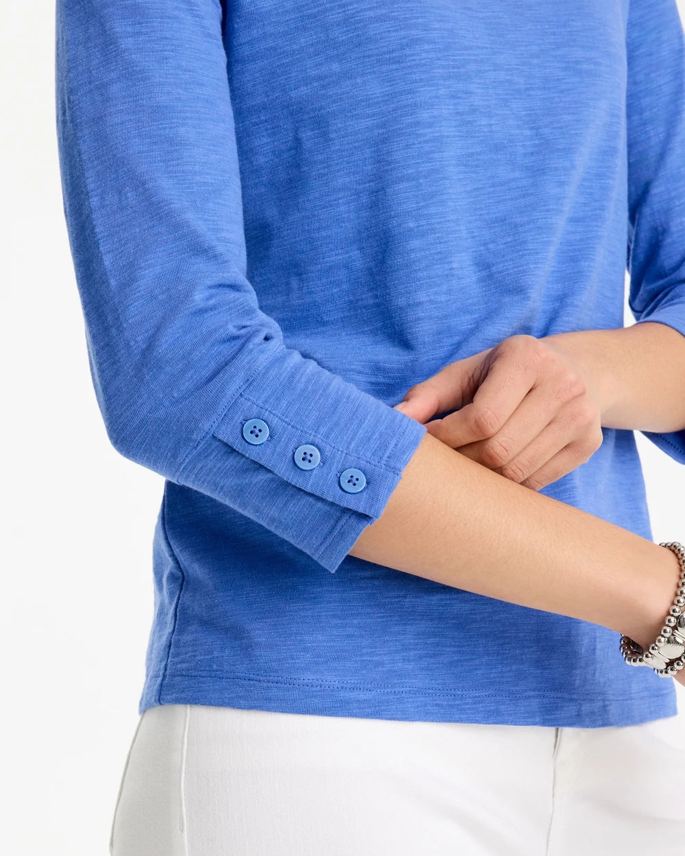 Chico's Cotton Slub 3/4 Sleeve Button Tee