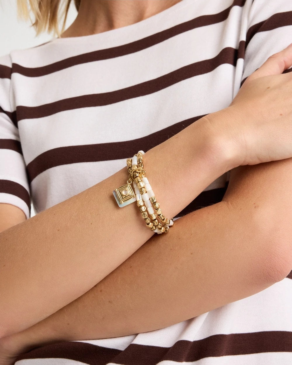 Chico's Set of 3 Pearl Treasure Stretch Bracelets