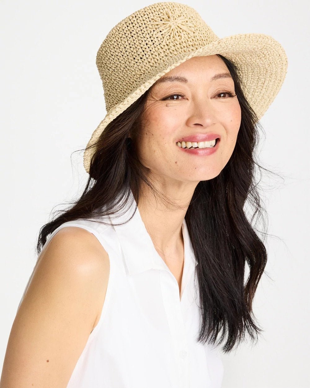 Chico's Straw Embroidered Beach Hat