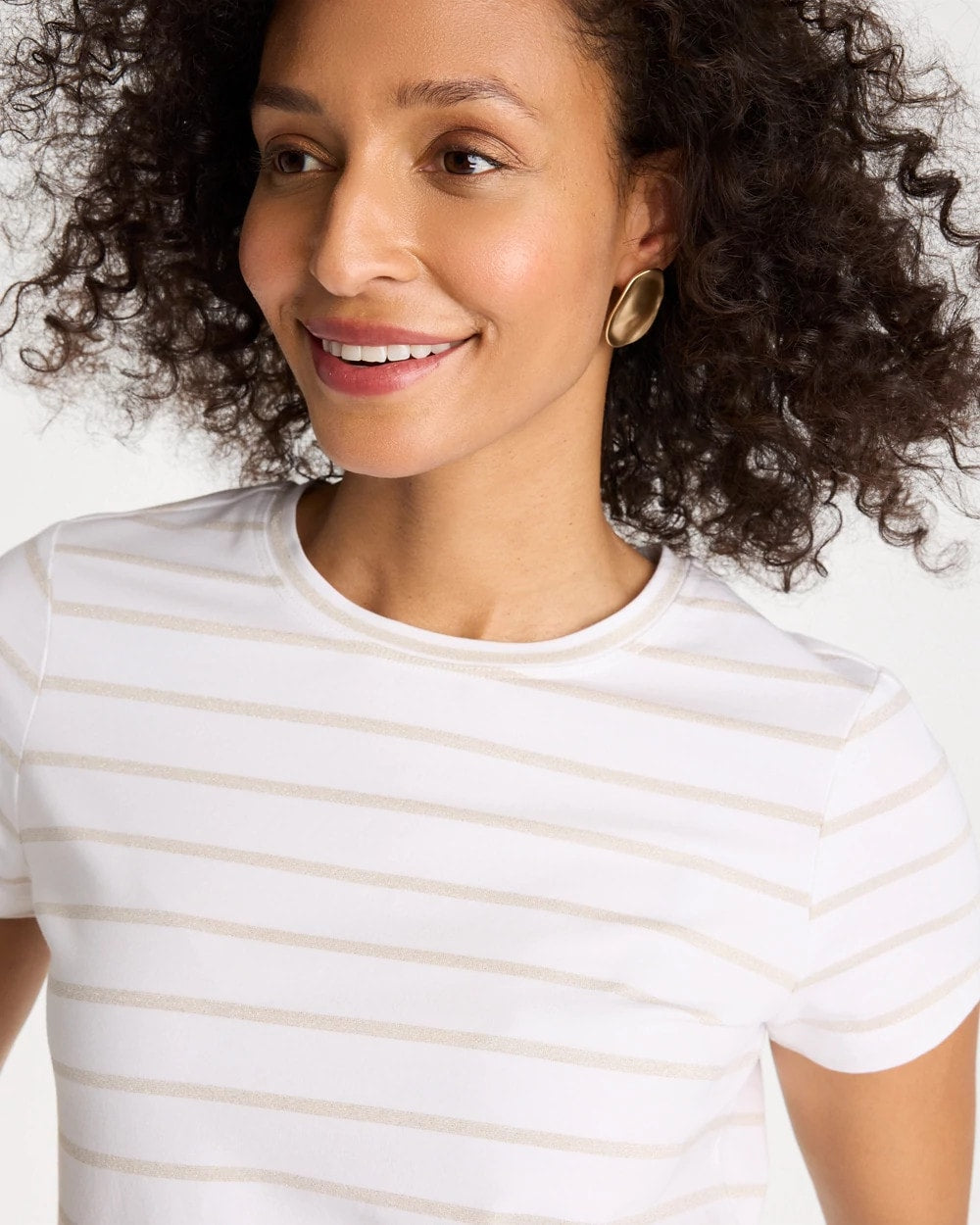 Chico's Cotton Stretch Striped Cap Sleeve Tee