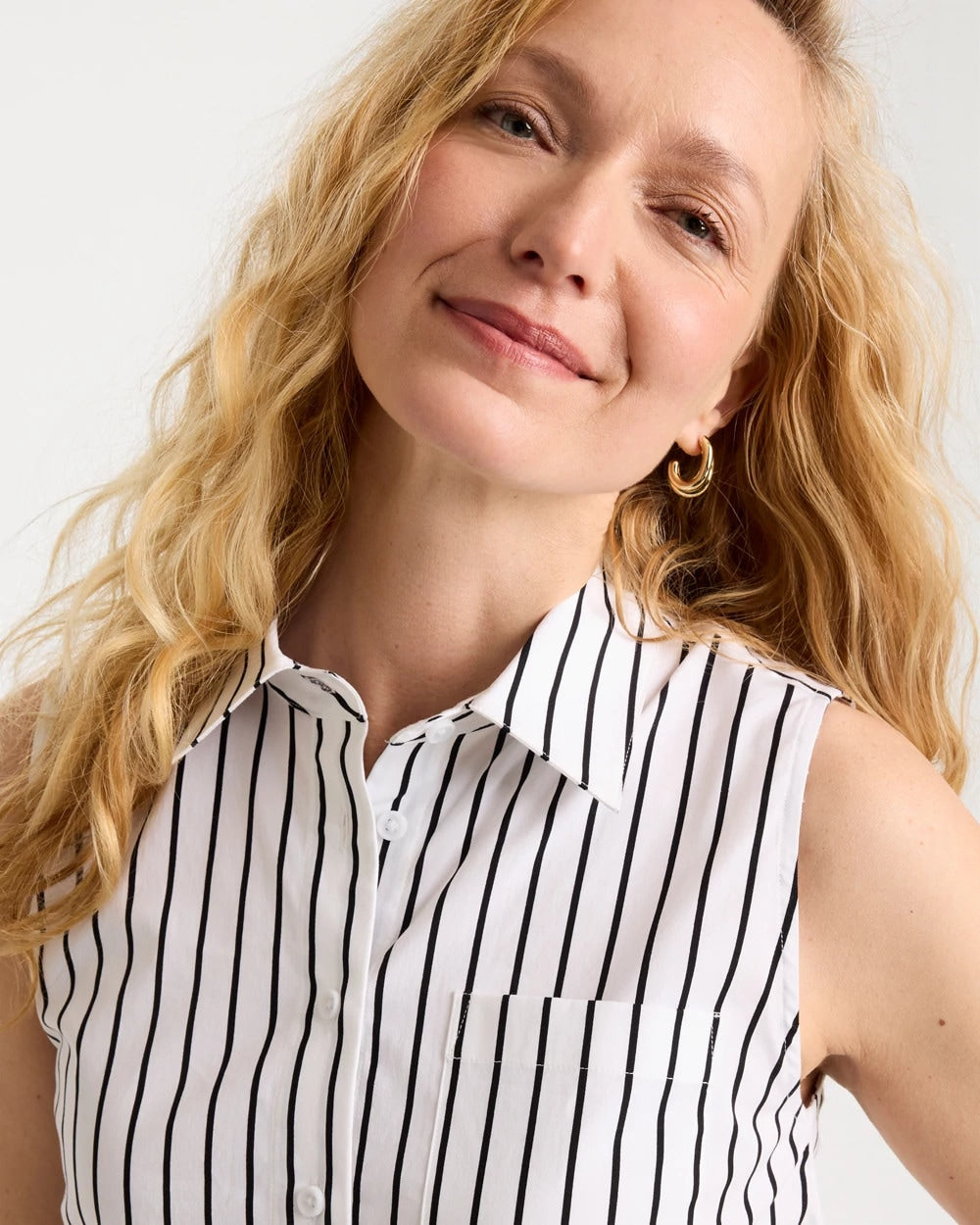 Chico's Poplin Cotton Collared Striped Tunic