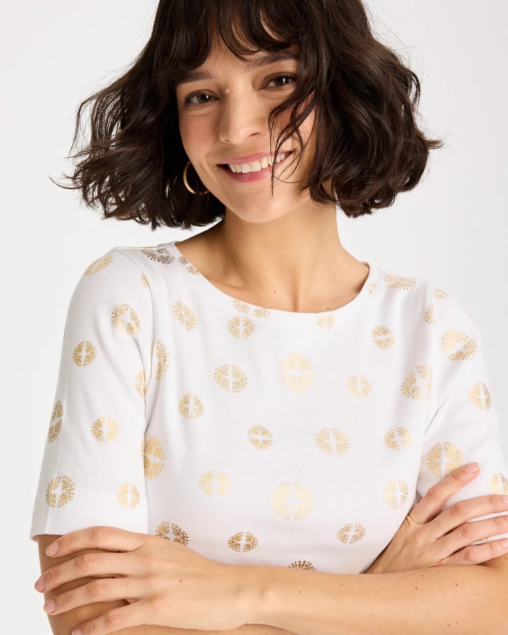 Chico's Stamped Pima Elbow Sleeve Tee
