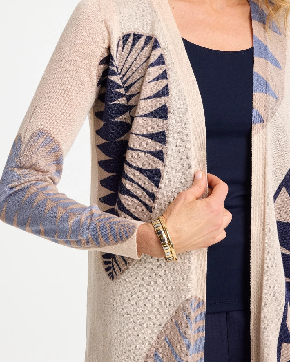 Chico's Long Leaf Print Summer Romance Cardigan