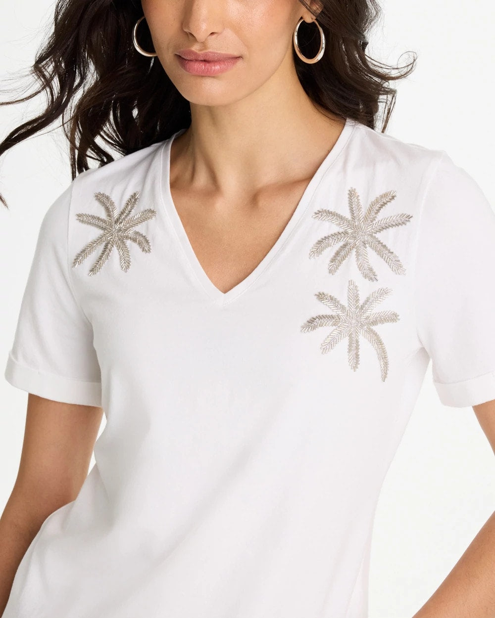 Chico's Cotton Stretch Palm Sequin Tee