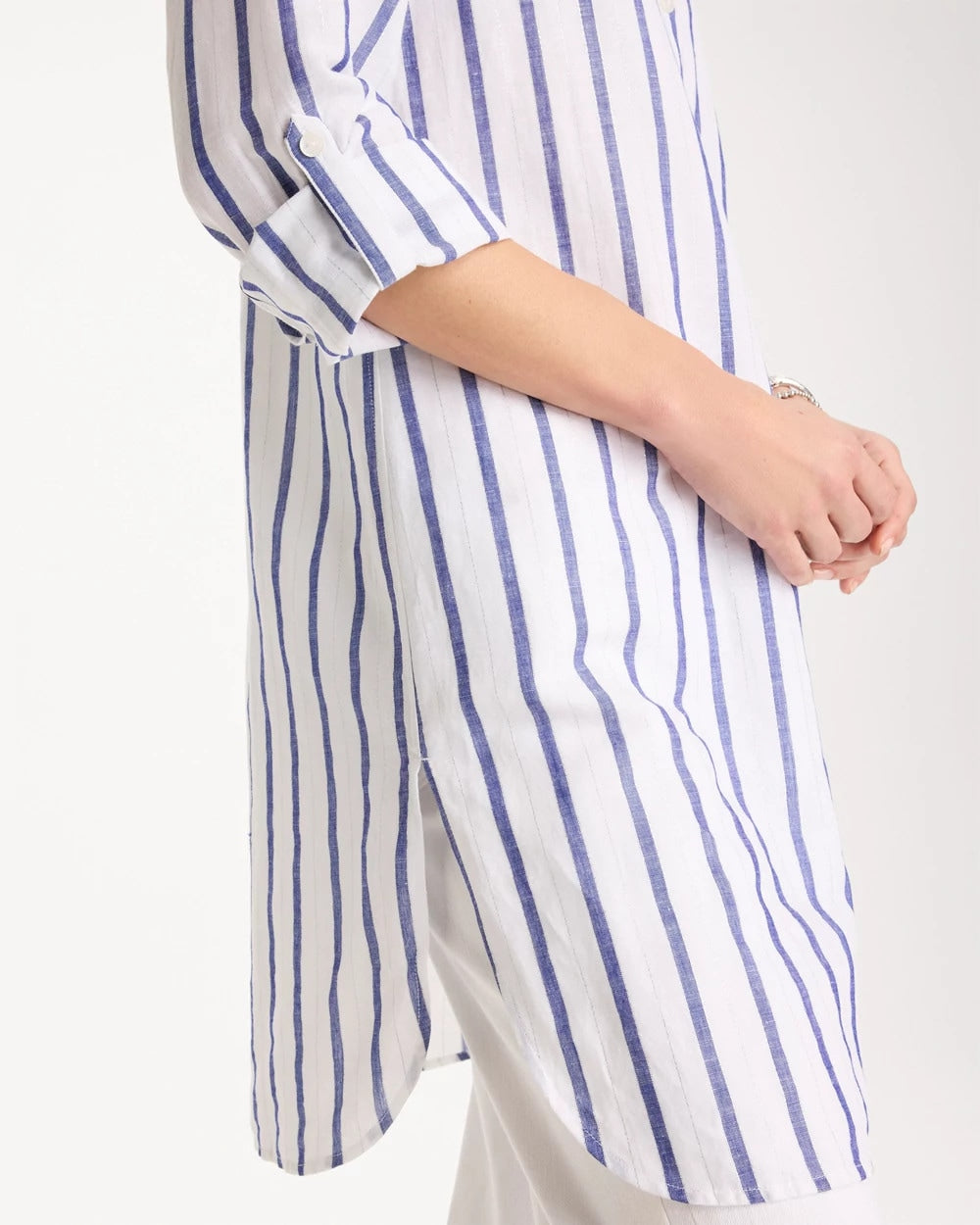 Chico's Linen Metallic Striped Duster Shirt