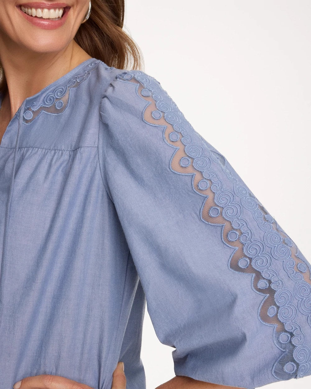 Chico's Chambray Lace Tie-Front Blouse