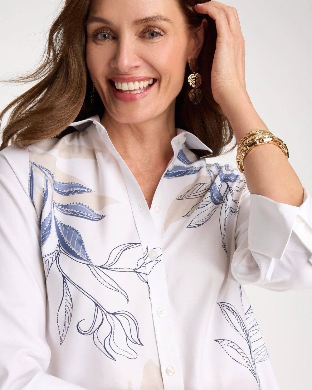 Chico's Placed Print No Iron Stretch Shirt