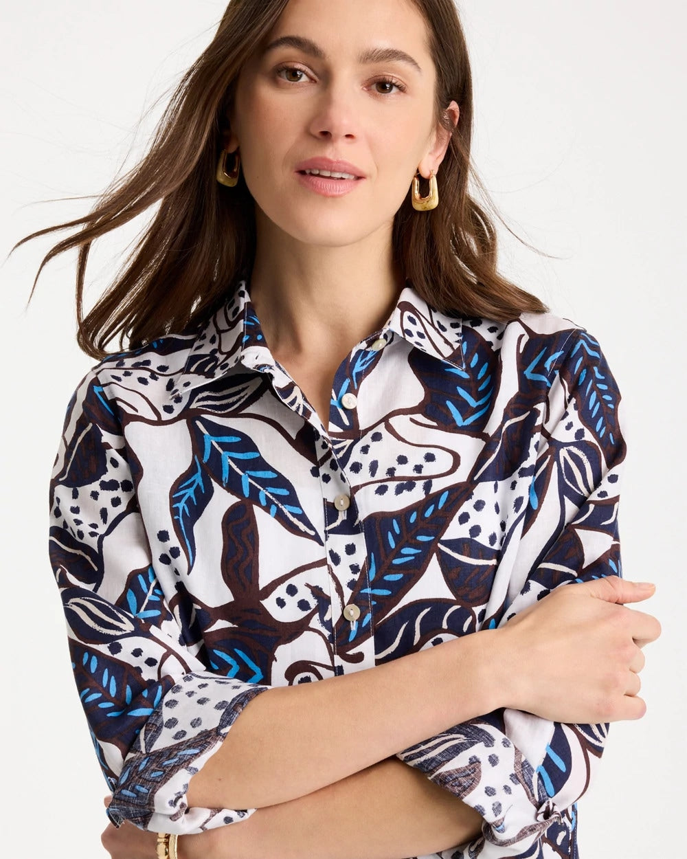 Chico's Printed No Iron Linen Shirt