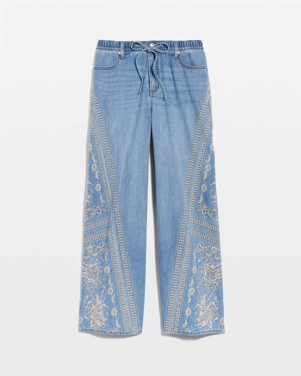 Chico's Floral Geo Wide-Leg Drawstring Jeans