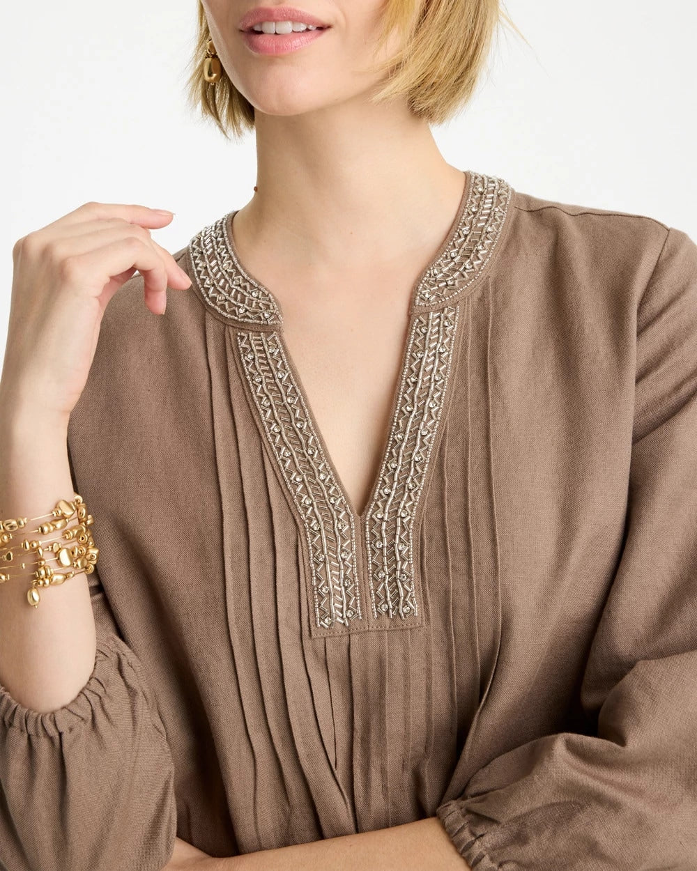 Chico's Linen-Cotton Pintuck Dress