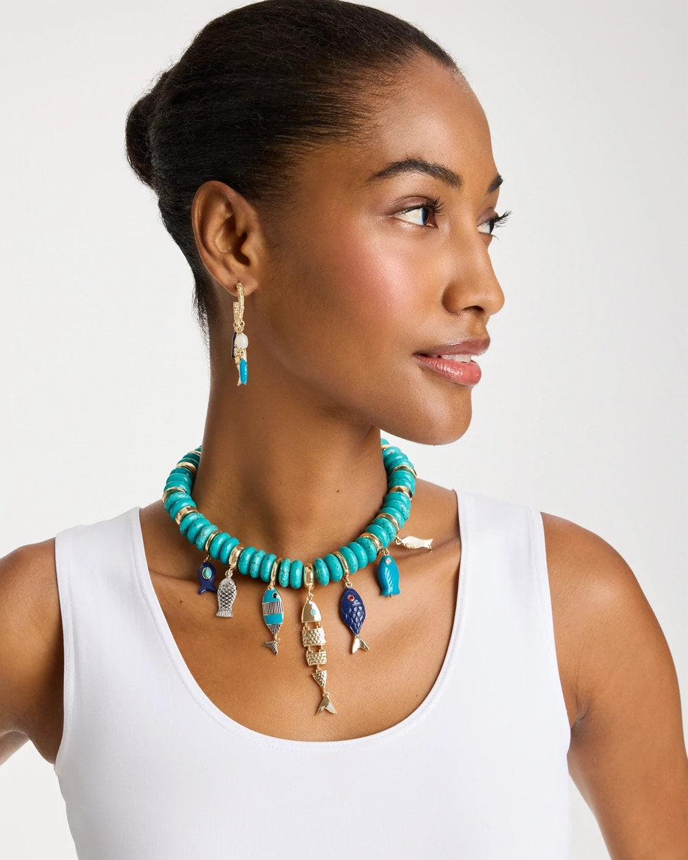 Chico's Turquoise Fish Charm Statement Necklace