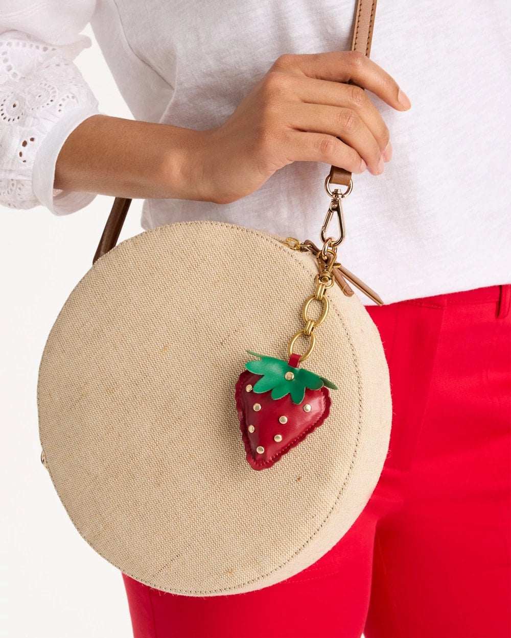 Chico's Faux Leather Strawberry Bag Charm Key Chain