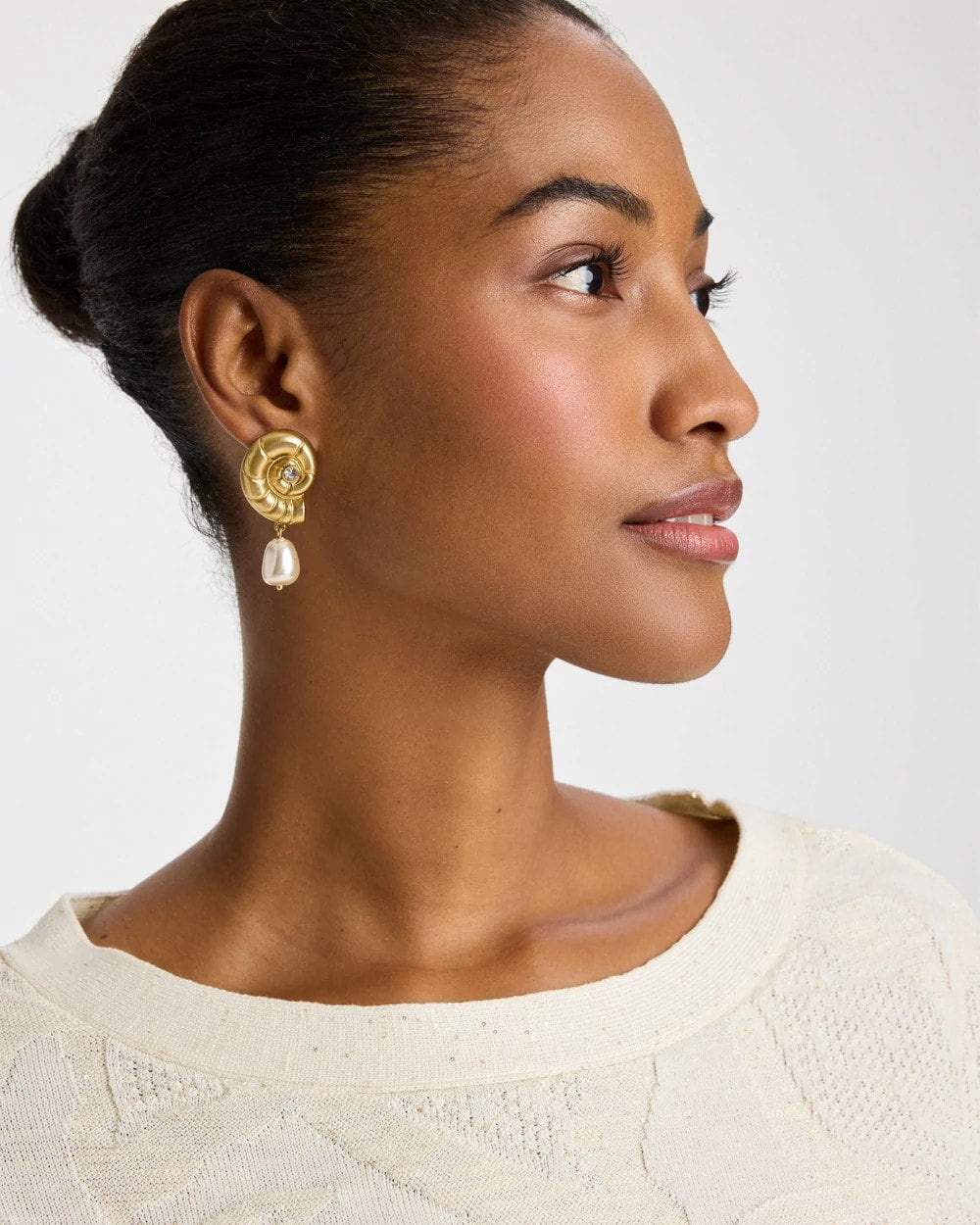 Chico's Goldtone Spiral Shell Earrings