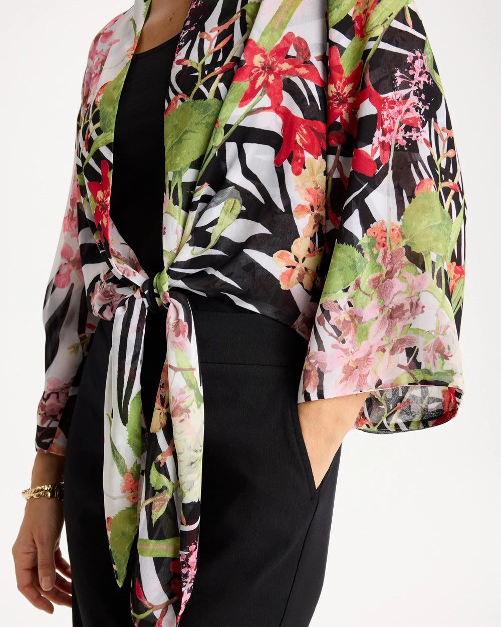 Chico's Georgette Tie-Front Kimono