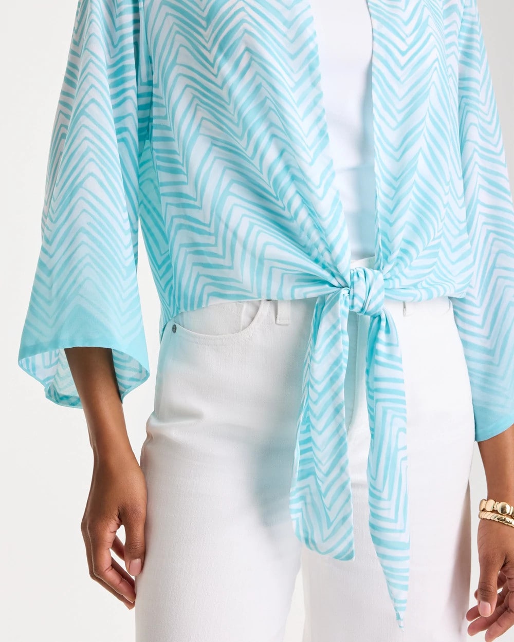 Chico's Georgette Tie-Front Chevron Kimono