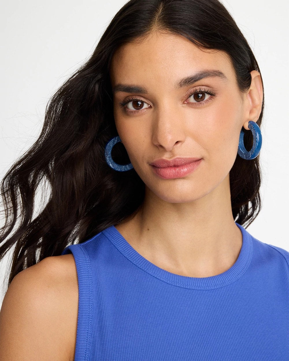 Chico's Blue-Neutral Wood Hoop Earrings