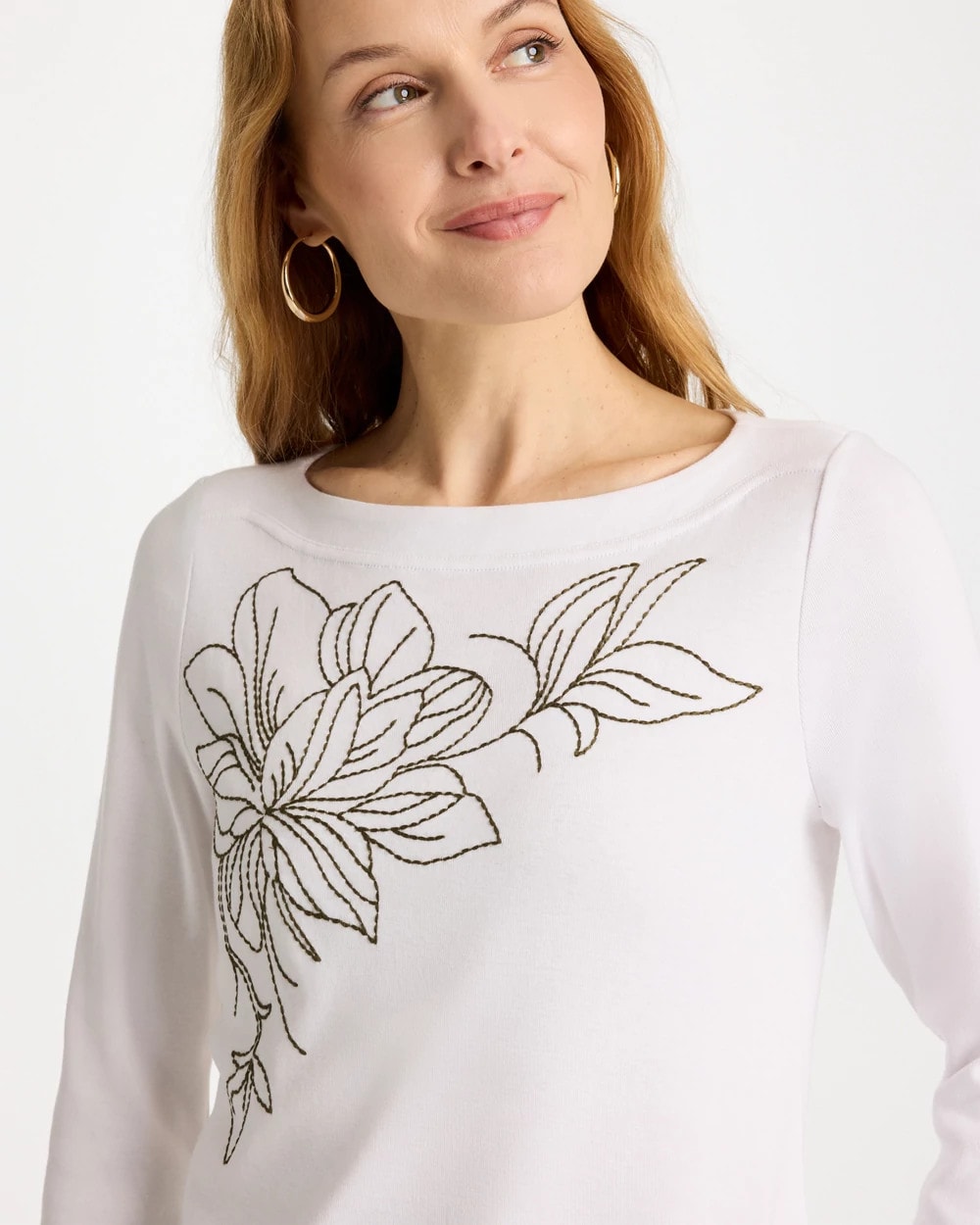 Chico's Embroidered Pima 3/4 Sleeve Tee