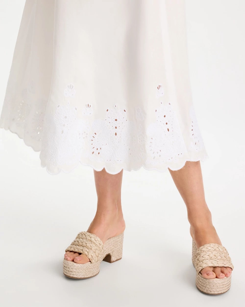 Chico's Alabaster Twill Embroidered Hem Skirt