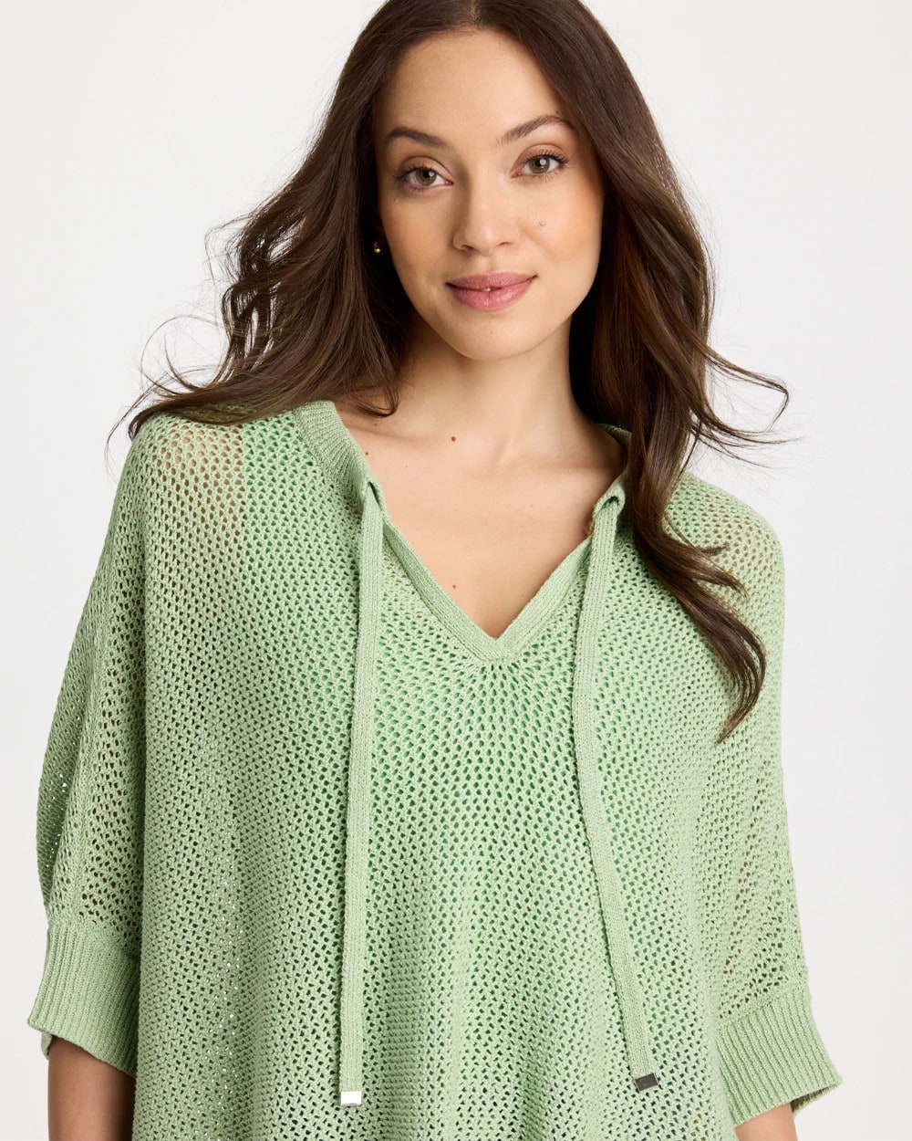 Chico's Avocado Artistry Open Knit Poncho