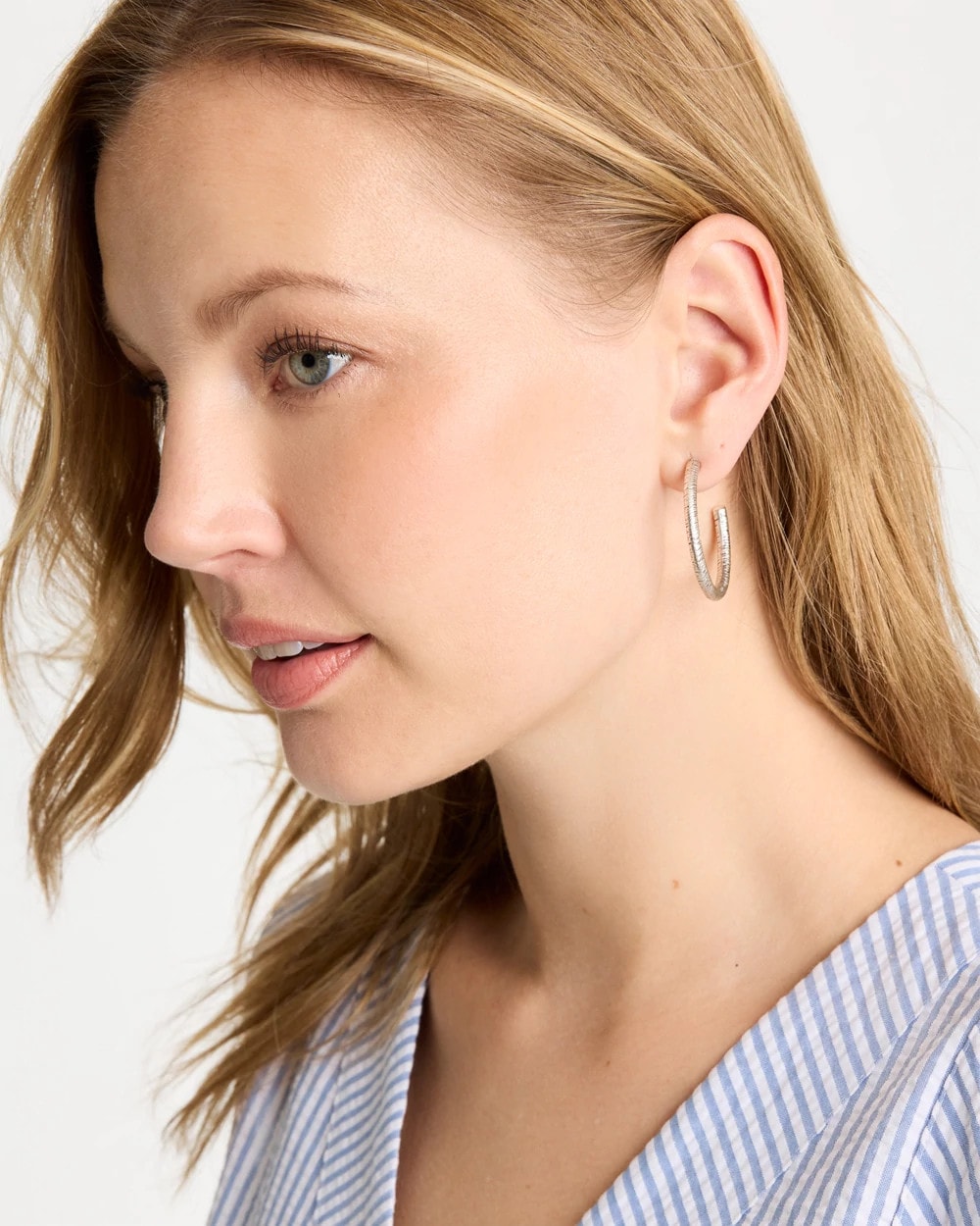 Chico's Silvertone Textured Hoop Earrings