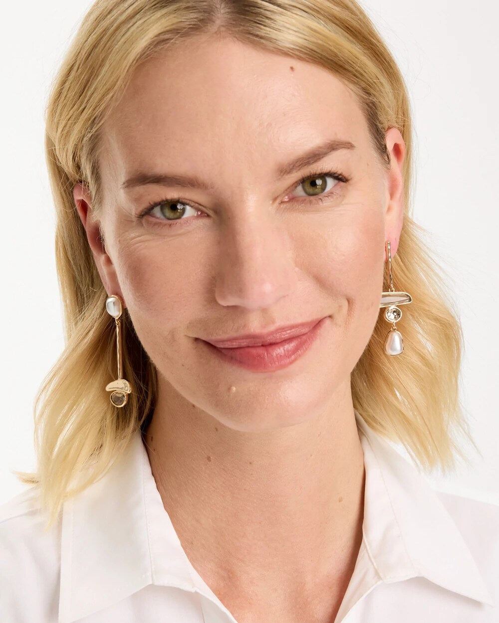 Chico's Asymmetrical Pearlescent Linear Earrings
