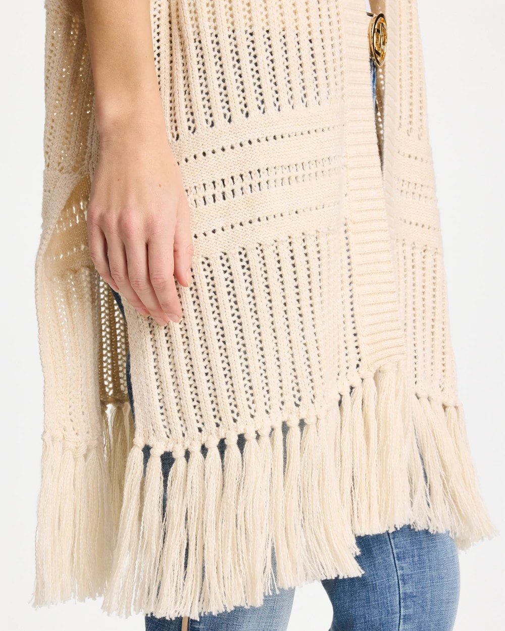 Chico's Long Knit Fringe Ruana
