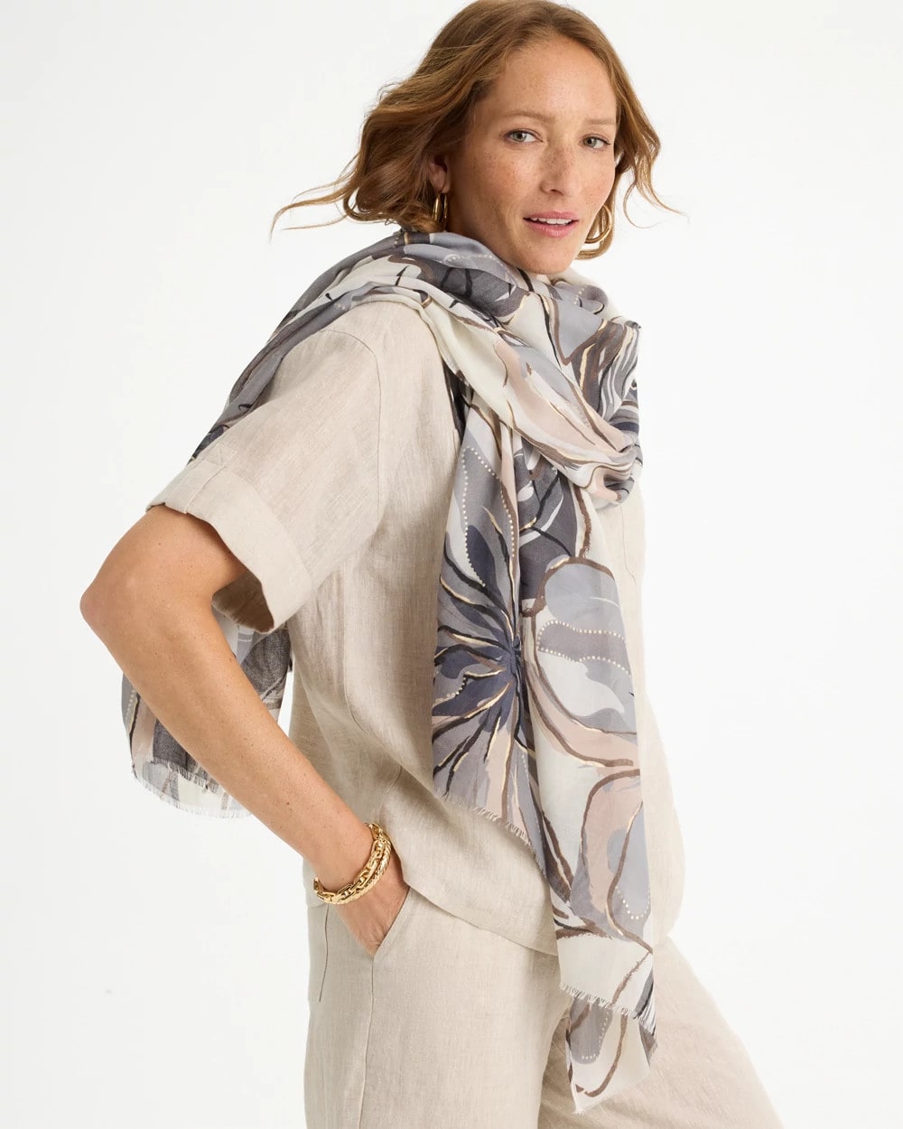 Chico's Foiled Floral Oblong Scarf