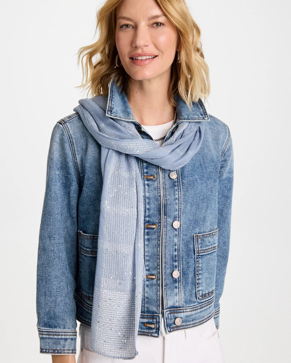 Chico's Lurex Trim Oblong Scarf