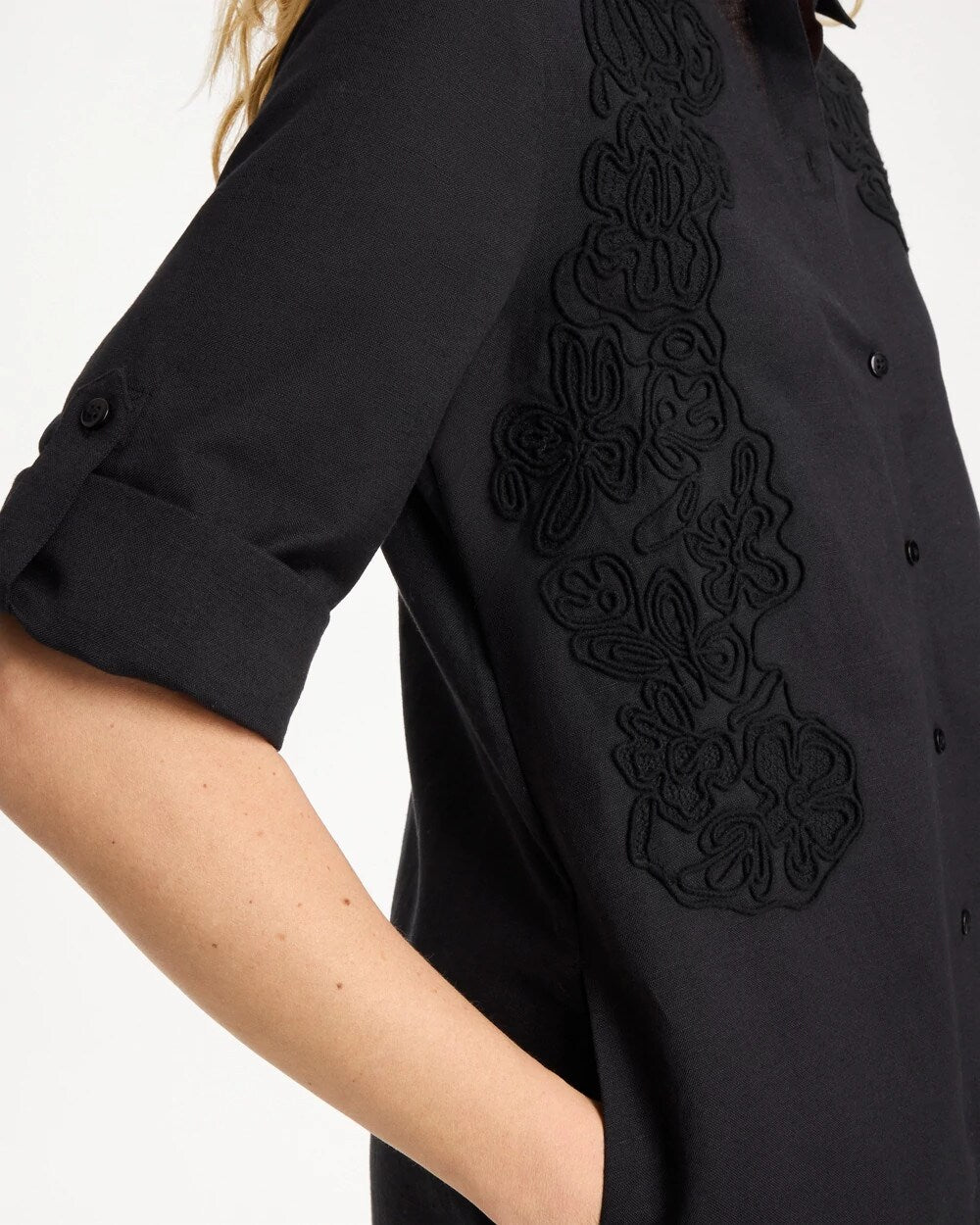 Chico's Embellished Linen-Cotton Shirtdress