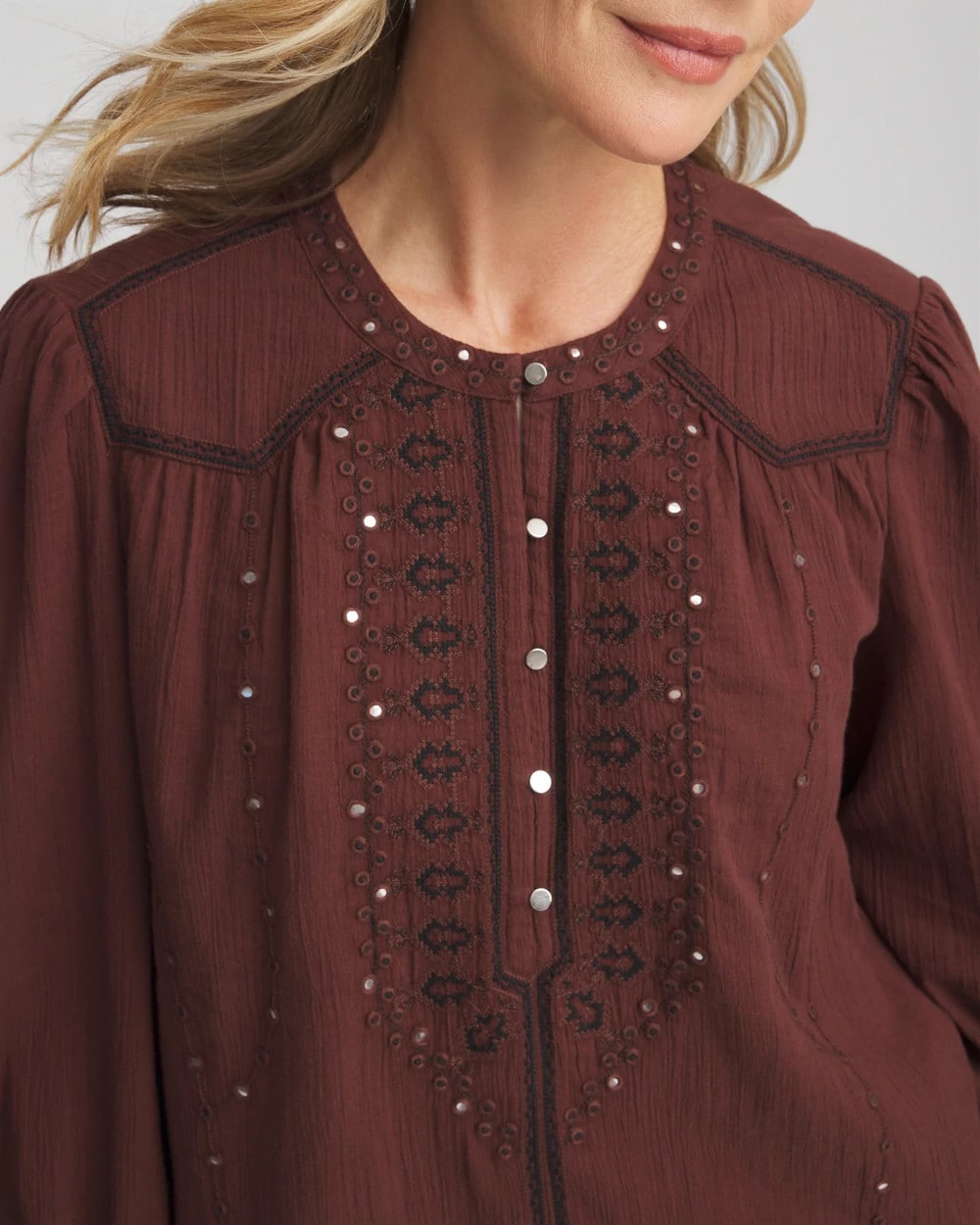 Chico's Embroidered Crinkle-Cotton Blouse