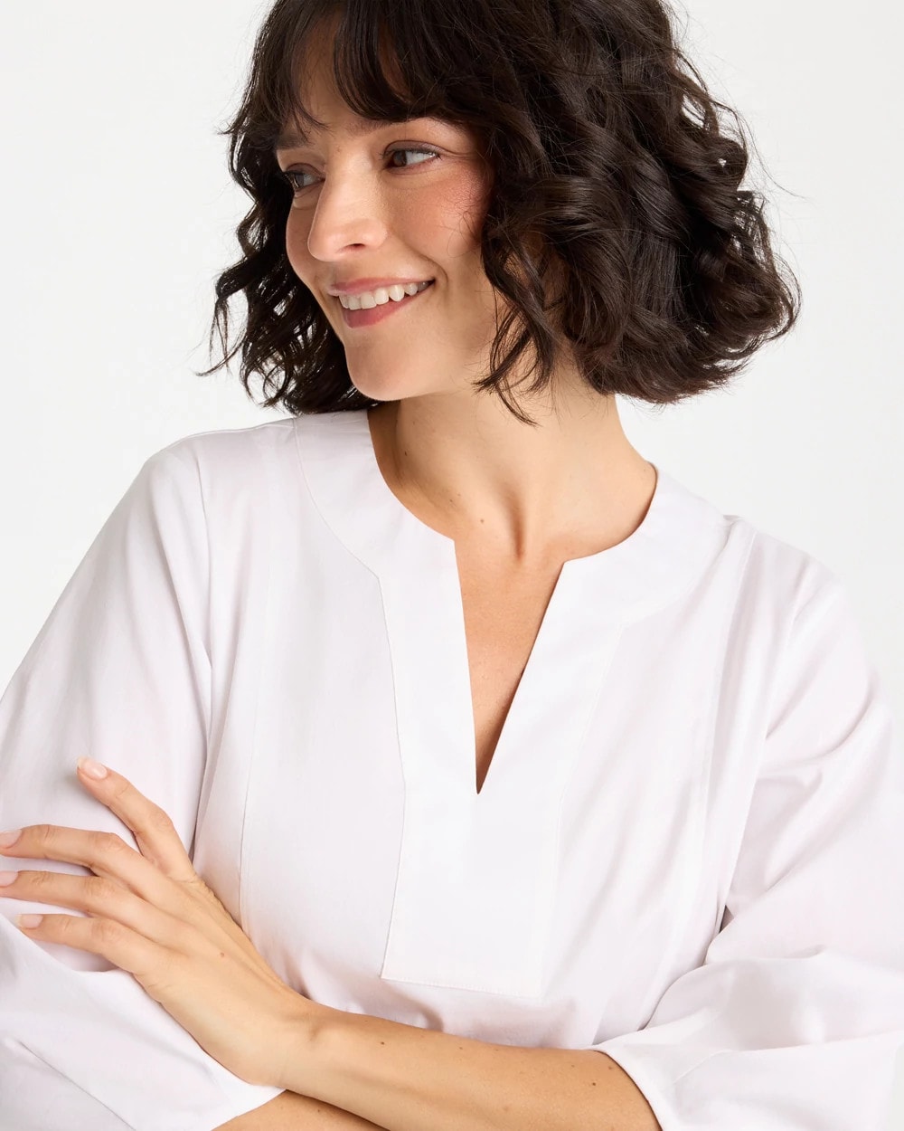 Chico's Poplin Cotton 3/4 Sleeve Popover