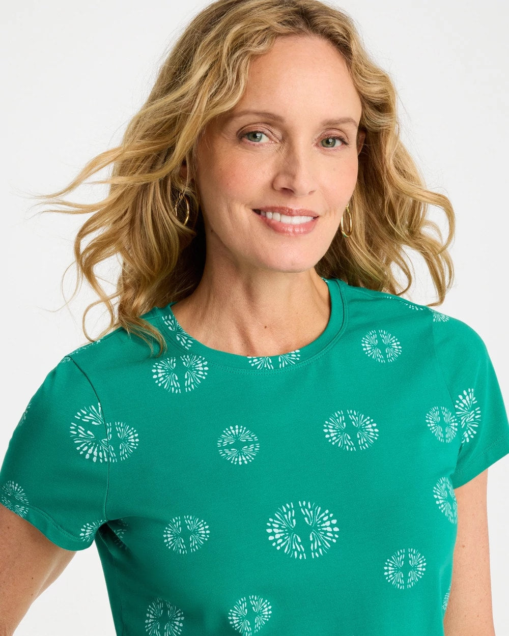 Chico's Printed Cotton Stretch Cap-Sleeve Tee