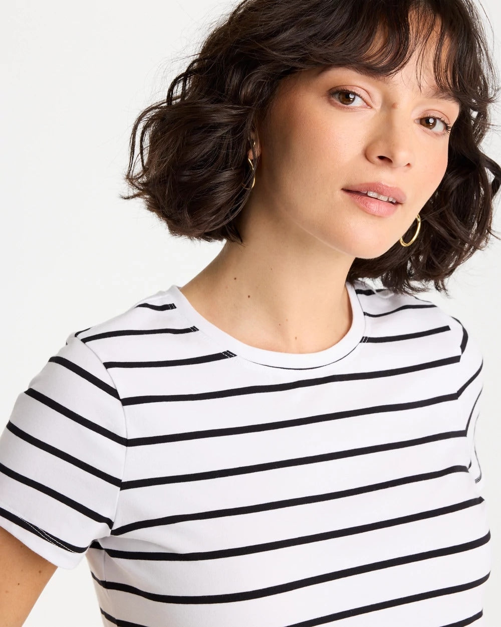Chico's Striped Cotton Stretch Cap-Sleeve Tee