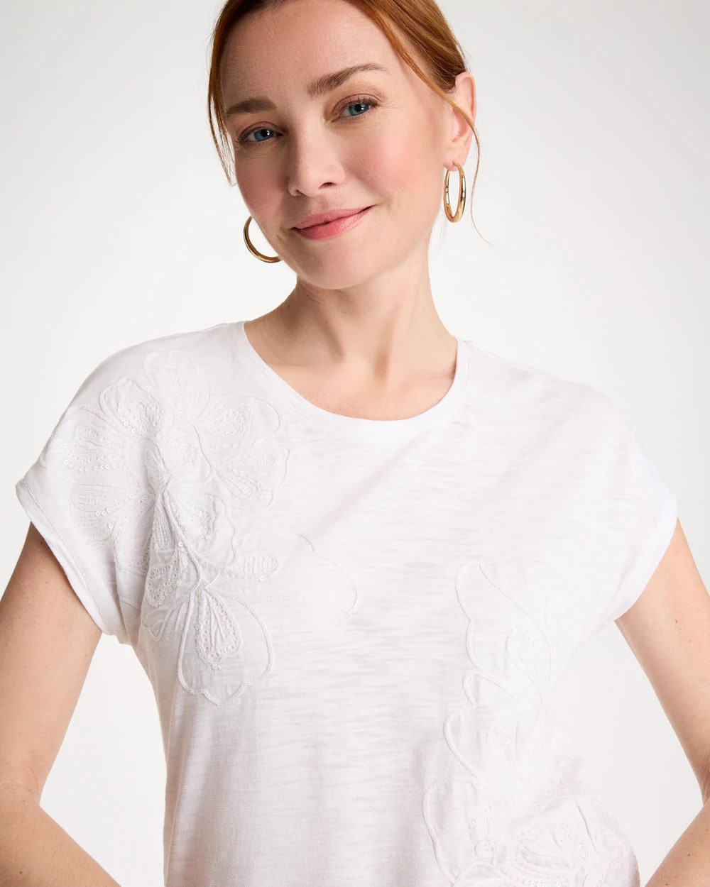 Chico's Cotton Slub Embroidered Wedge Tee
