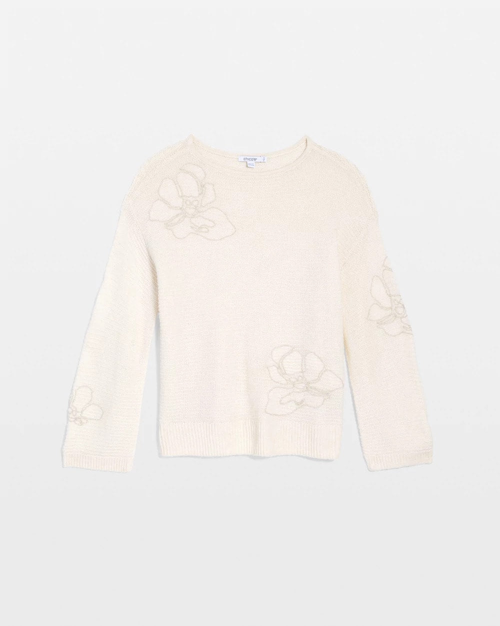 Chico's Tonal Embroidered Boatneck Pullover Sweater