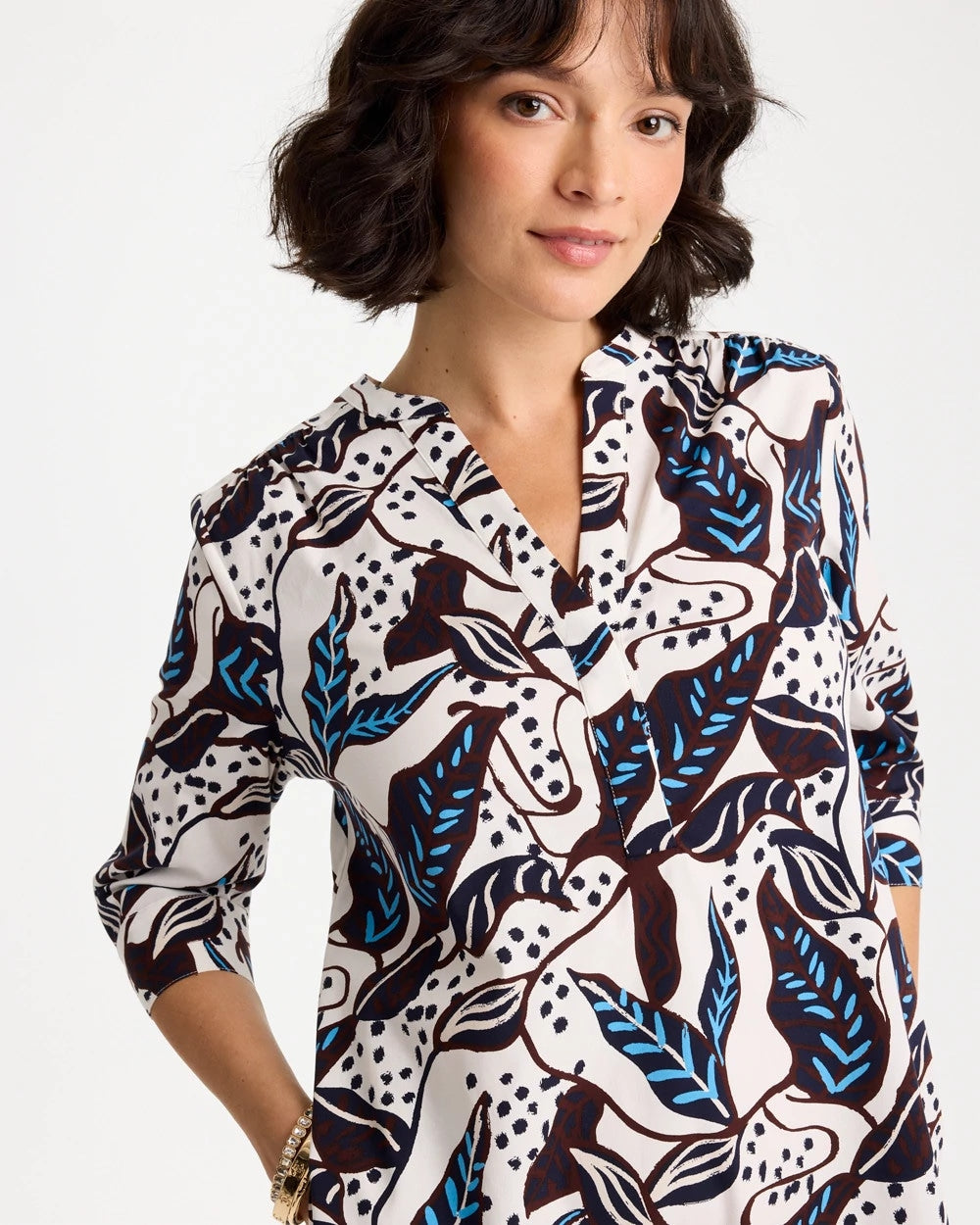 Chico's Poplin Cotton Popover Printed Dress