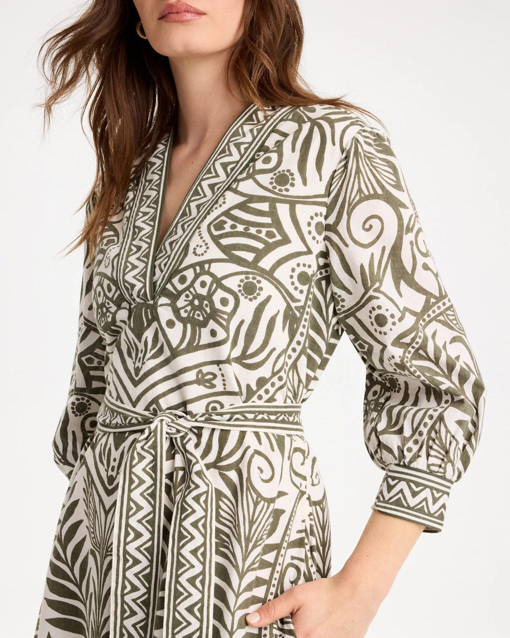 Chico's Printed Cotton-Linen Belted Dress