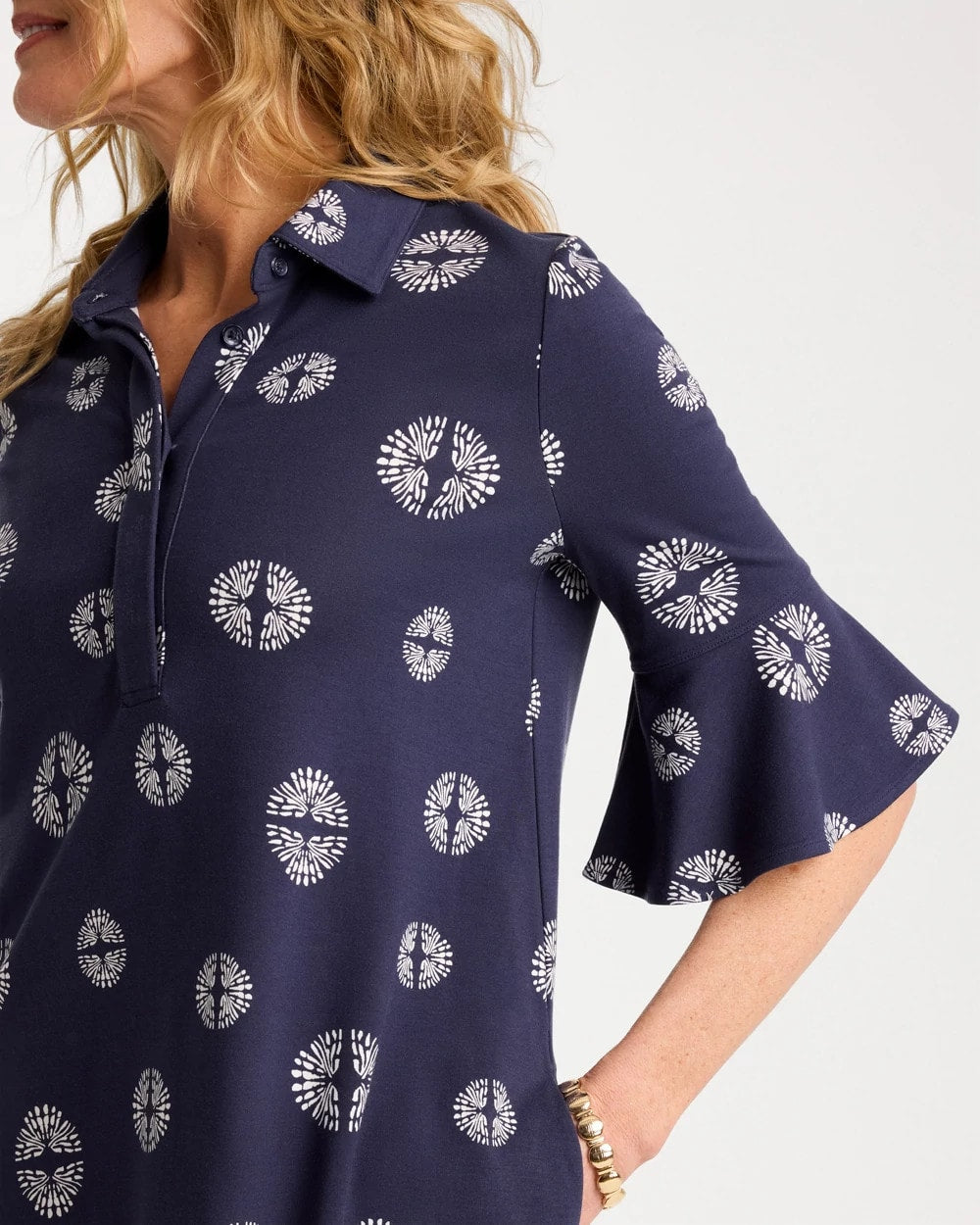 Chico's Printed Ponte Flounce Sleeve Dress