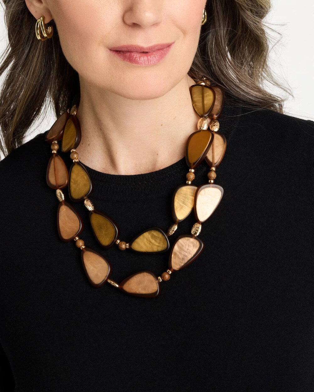 Chico's Neutral Double Strand Geo Necklace
