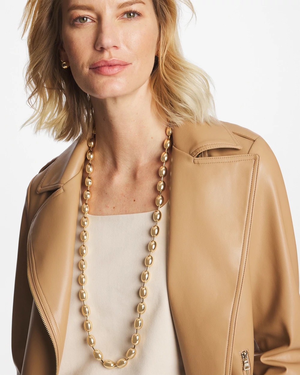 Chico's Gold Bead Long Single Strand Necklace