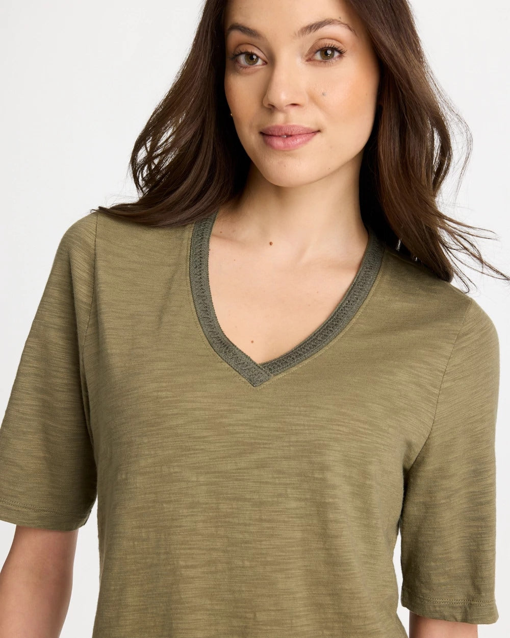 Chico's Cotton Slub V-Neck Tee