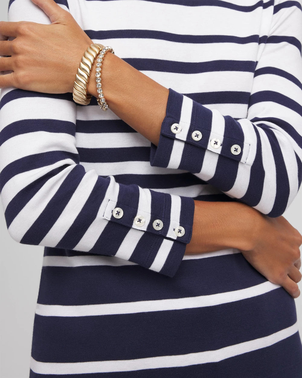 Chico's Pima Striped Button Sleeve Tee