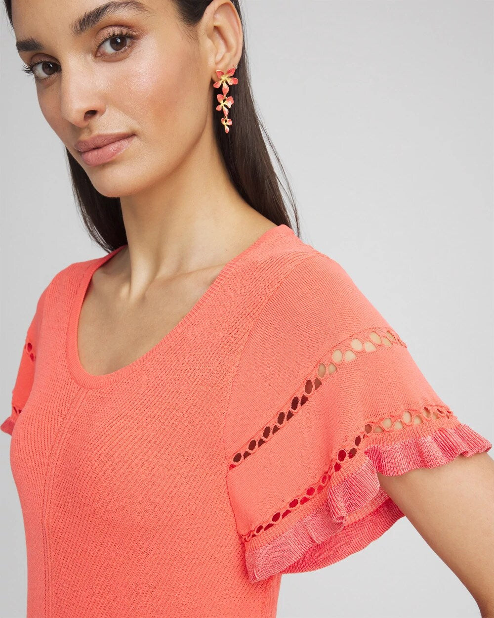 Chico's Cutout Short-Sleeved Pullover Sweater