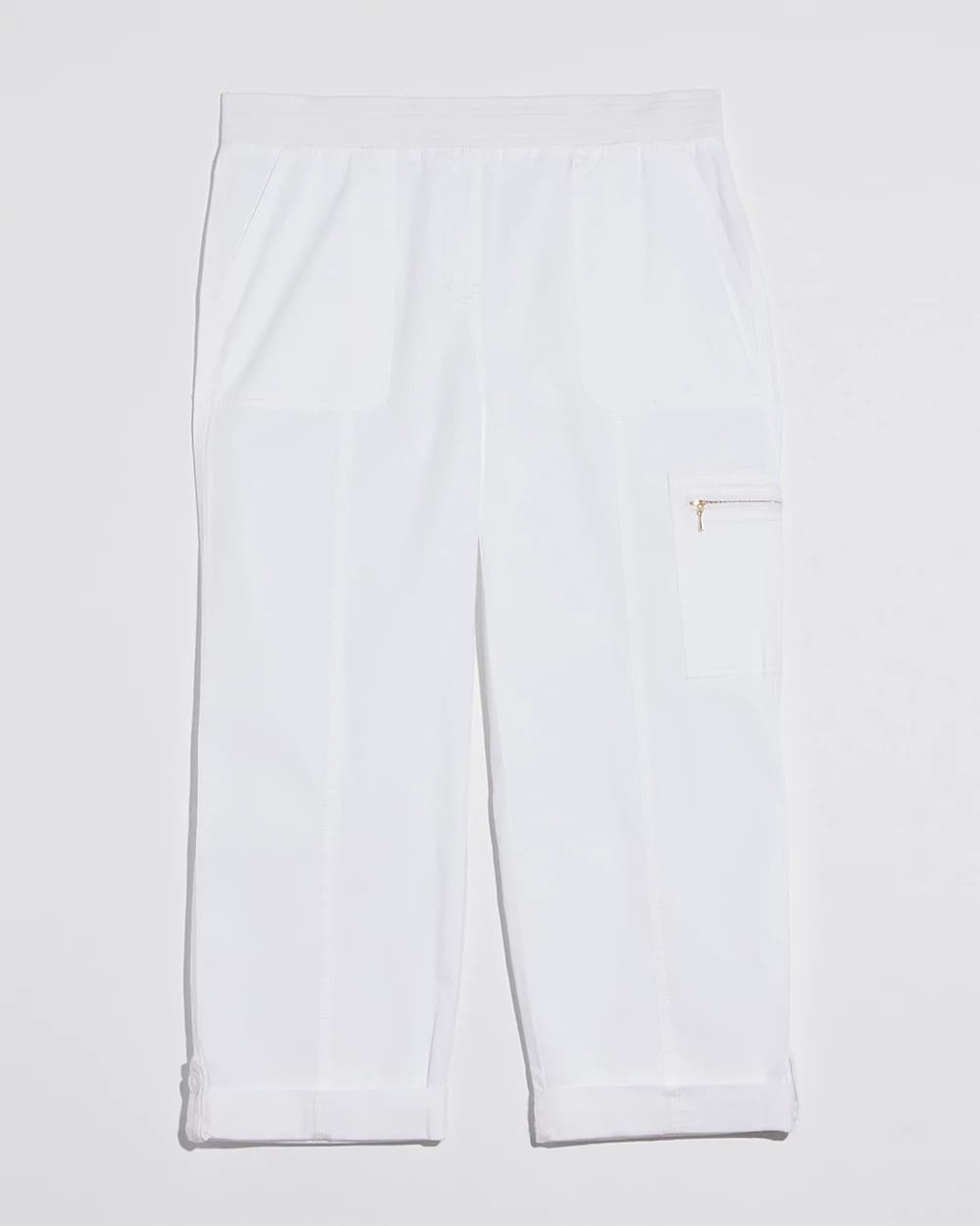 Chico's Alabaster Poplin Cropped Roll Tab Pants