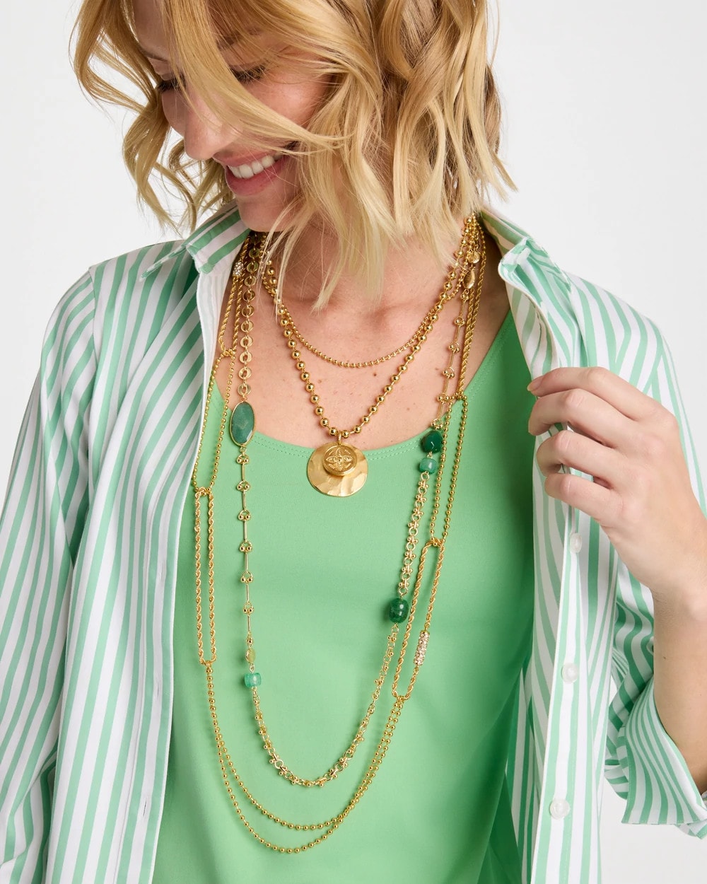 Chico's Green Accent Long Single Strand Necklace