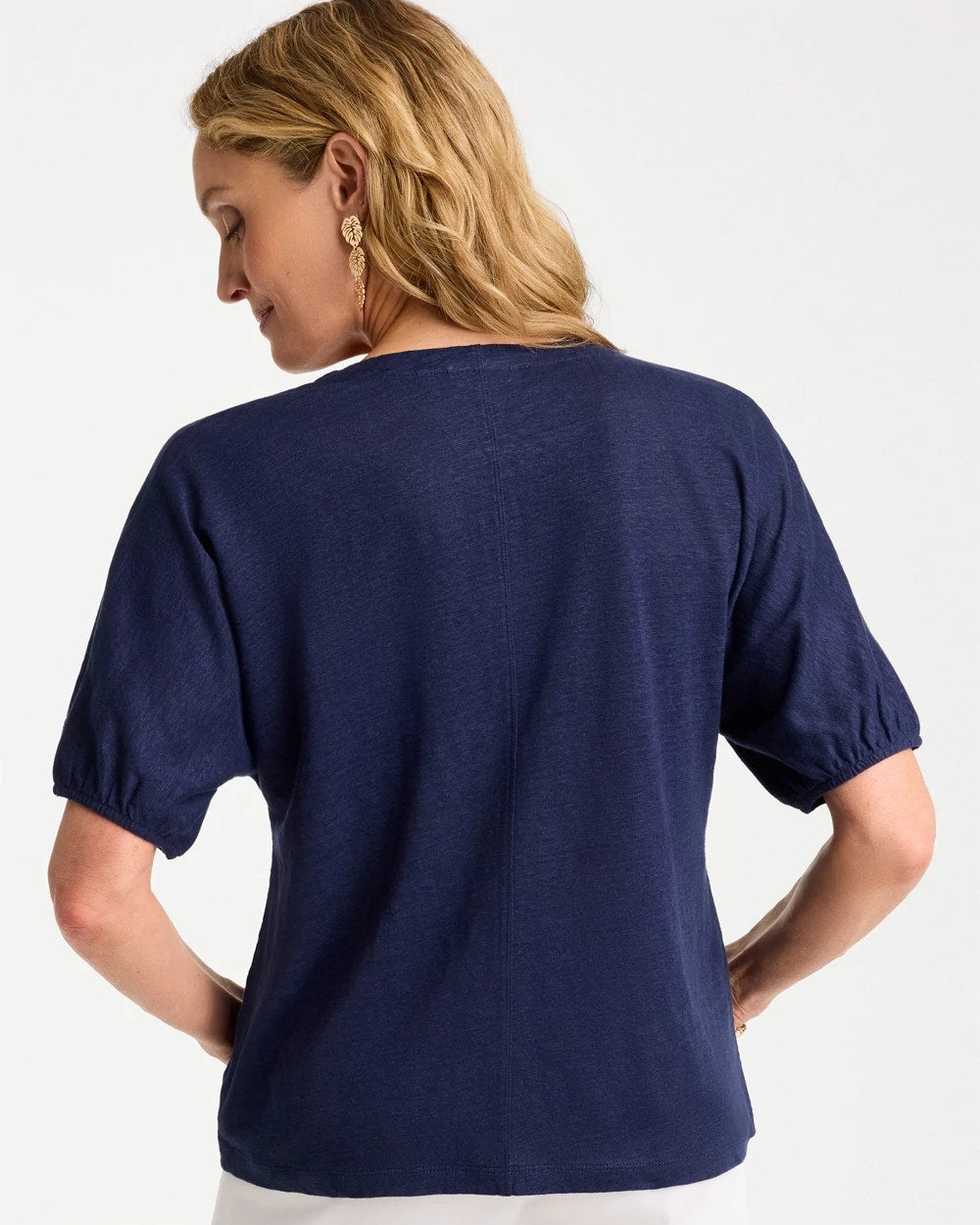 Chico's Linen Ruched V-Neck Tee