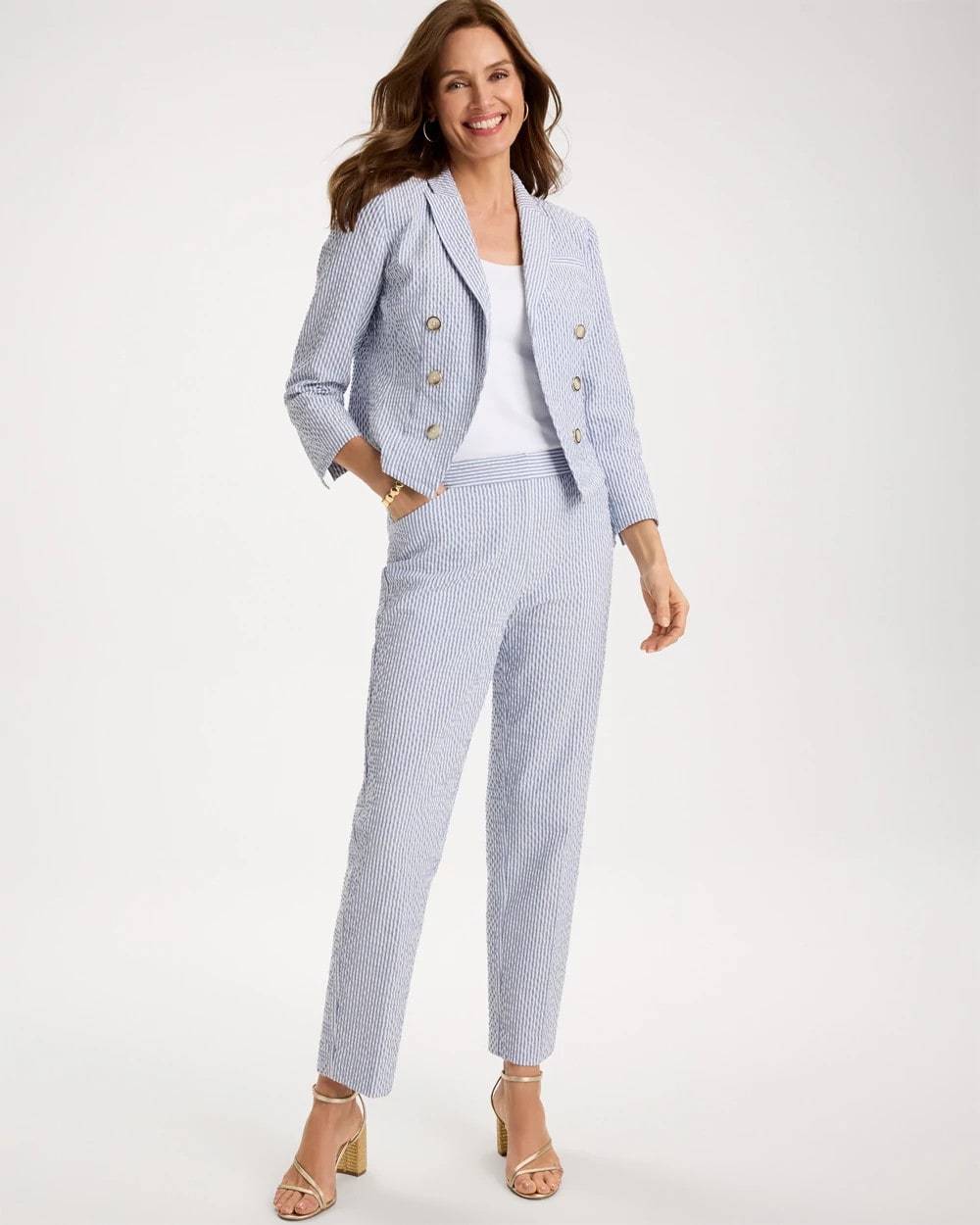 Chico's Striped Seersucker Straight Ankle Pants