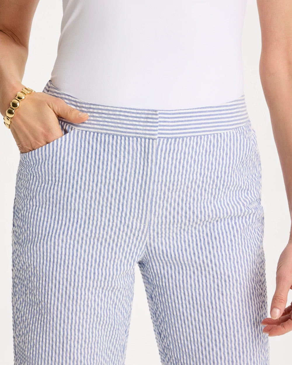 Chico's Striped Seersucker Straight Ankle Pants