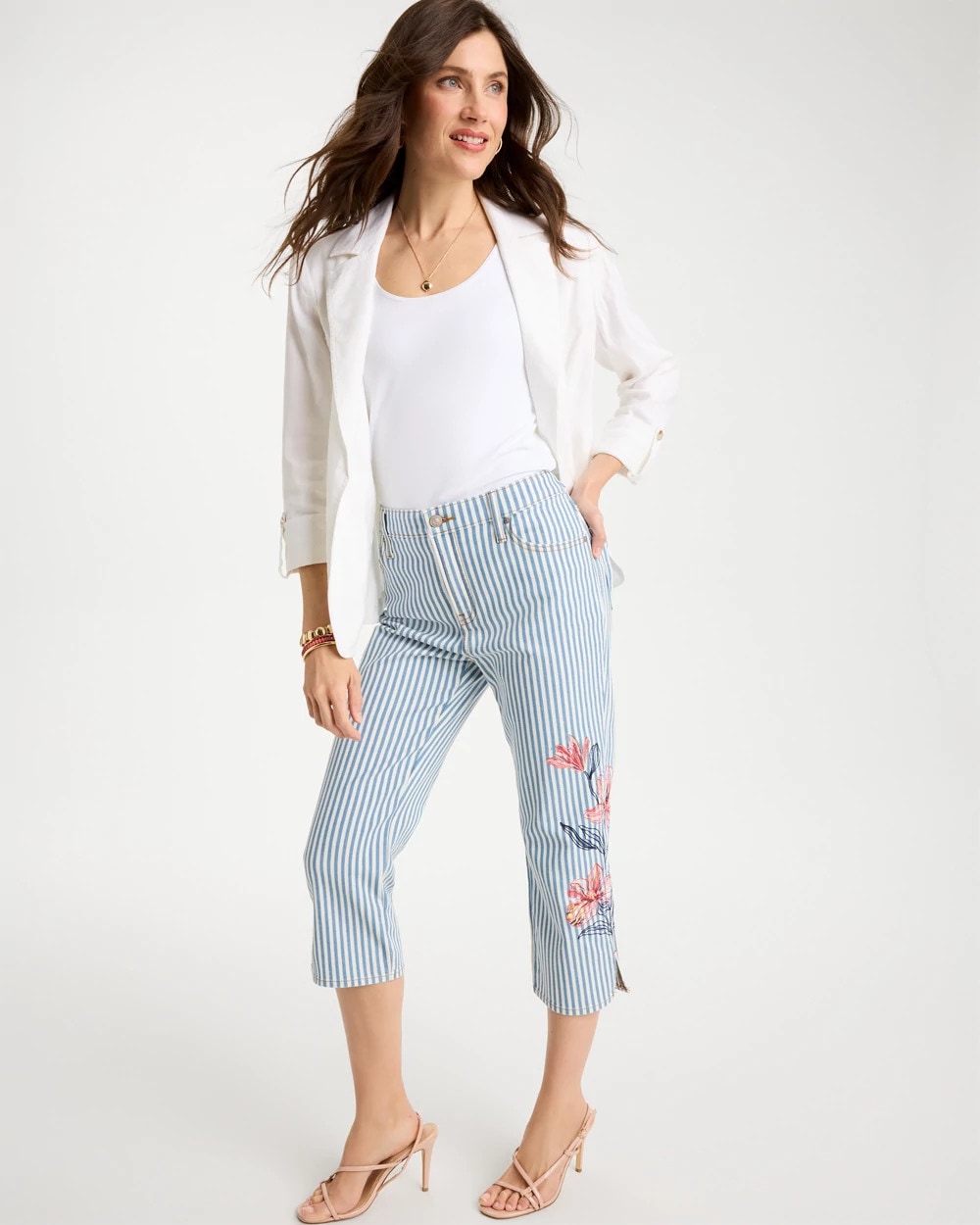Chico's Girlfriend Slim Striped Capri Jeans